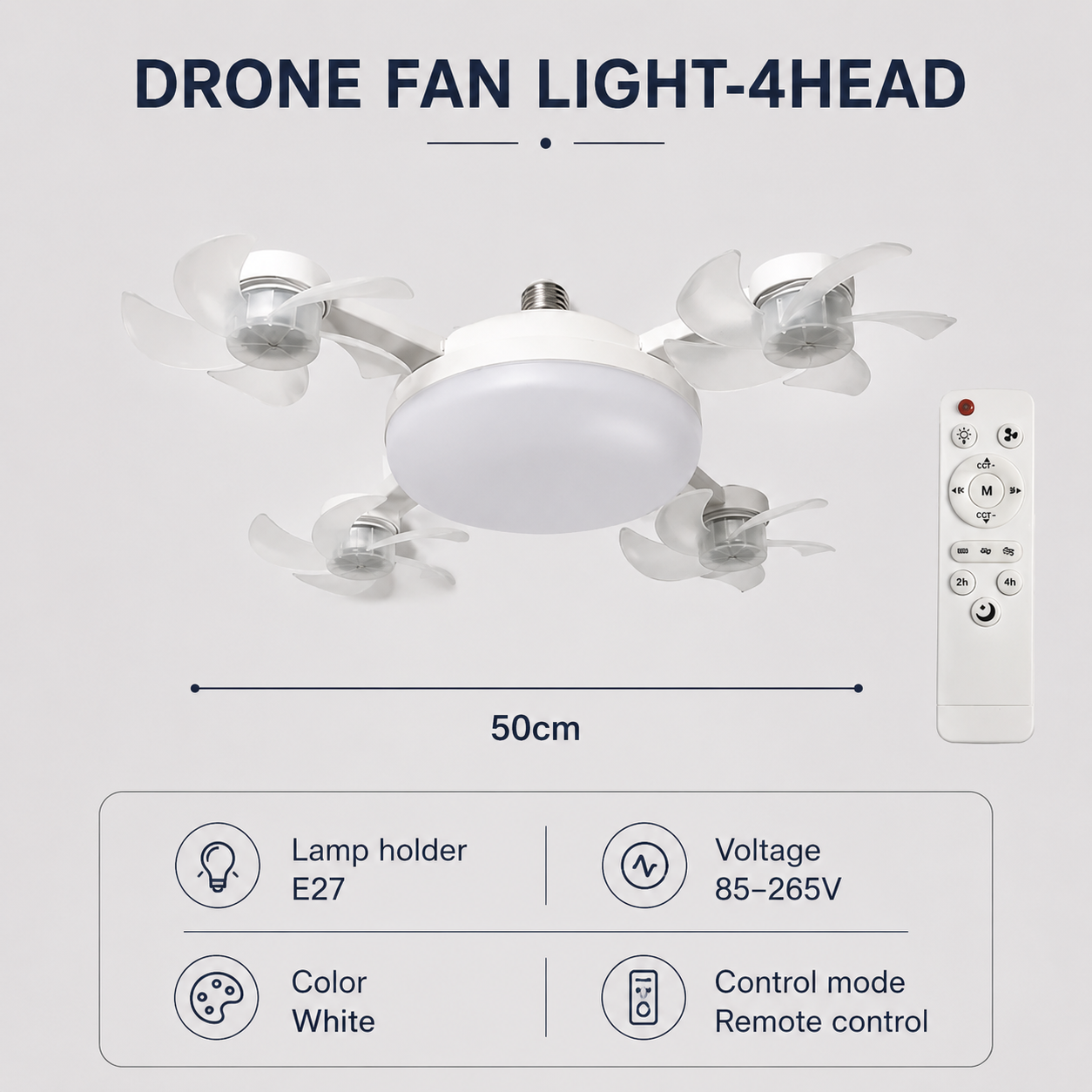 Drone Ceiling Fan Light with Remote & E27 LED